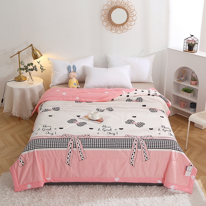 91家纺网 家纺一手货源 找家纺 贝兰仙奴 2025春夏新款全棉印花夏被夏凉被空调被 蝴蝶结