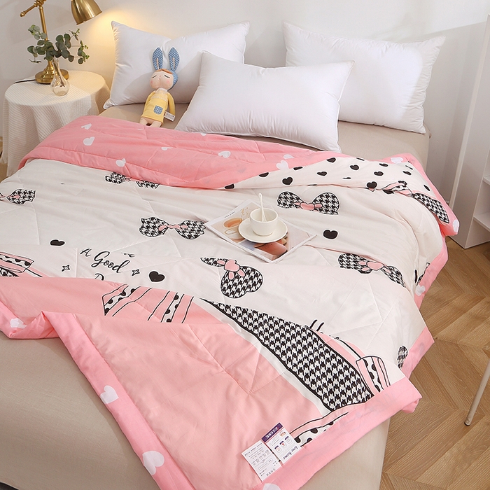 91家纺网 家纺一手货源 找家纺 贝兰仙奴 2025春夏新款全棉印花夏被夏凉被空调被 蝴蝶结