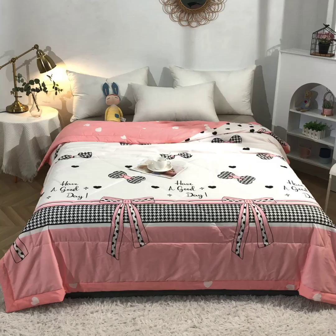 91家纺网 家纺一手货源 找家纺 贝兰仙奴 2025春夏新款全棉印花夏被夏凉被空调被 蝴蝶结