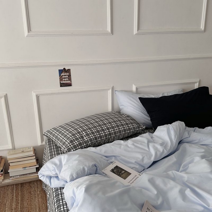 柚可家居 2025新款40支斜纹全棉亲肤四件套-伦敦学院 伦敦学院（枕套黑格子+黑色）