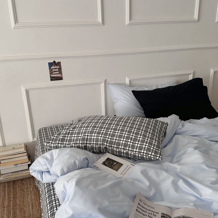 91家纺网 家纺一手货源 找家纺 柚可家居 2025新款40支斜纹全棉亲肤四件套-伦敦学院 伦敦学院（枕套黑格子+黑色）