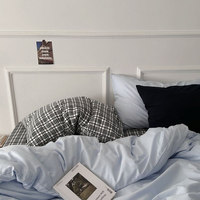 91家纺网 家纺一手货源 找家纺 柚可家居 2025新款40支斜纹全棉亲肤四件套-伦敦学院 伦敦学院（枕套黑格子+黑色）