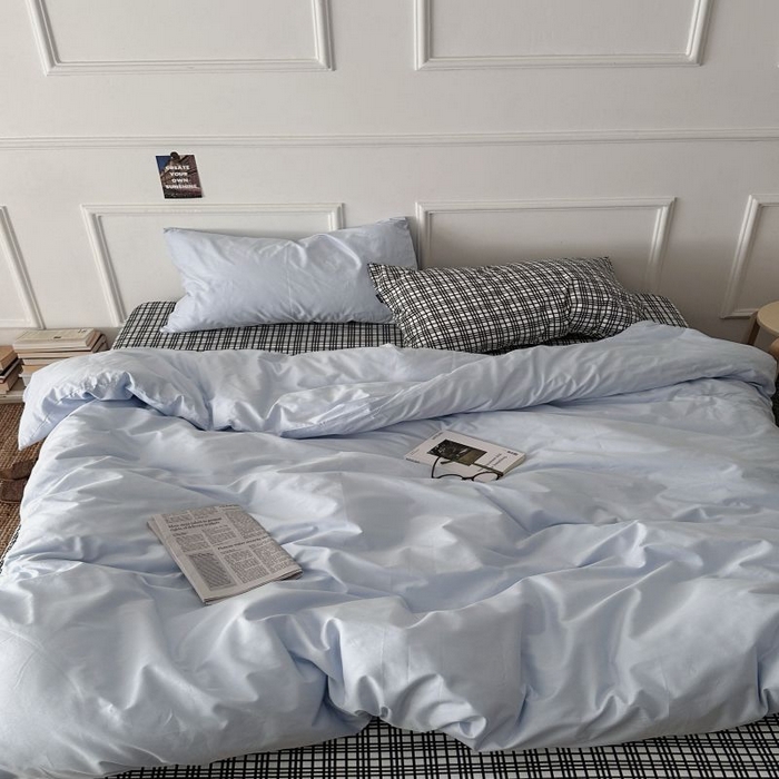 91家纺网 家纺一手货源 找家纺 柚可家居 2025新款40支斜纹全棉亲肤四件套-伦敦学院 伦敦学院（枕套黑格子+蓝色）