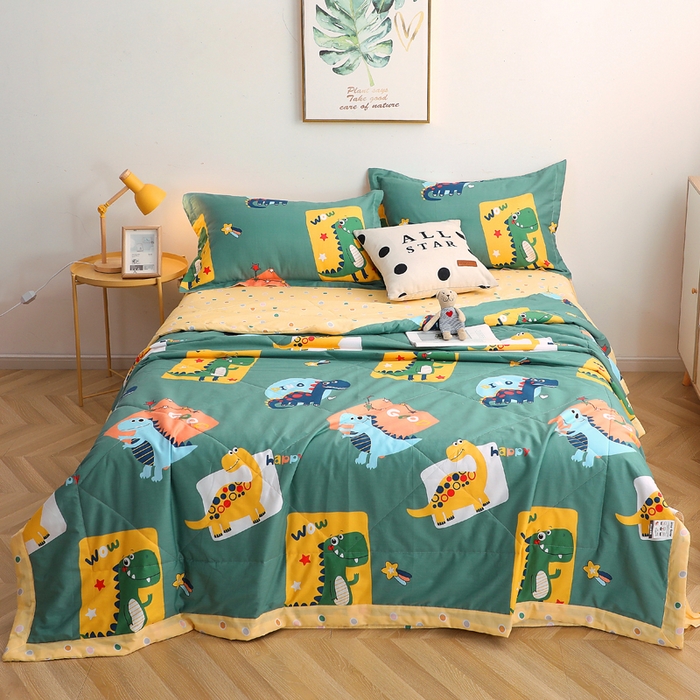 91家纺网 家纺一手货源 找家纺 贝兰仙奴 2025春夏新款全棉印花夏被夏凉被空调被 恐龙家族