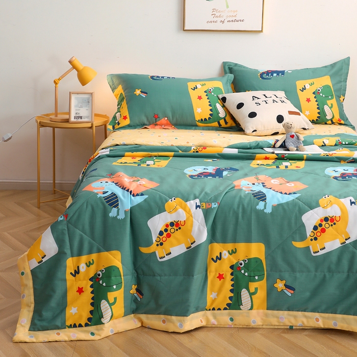 91家纺网 家纺一手货源 找家纺 贝兰仙奴 2025春夏新款全棉印花夏被夏凉被空调被 恐龙家族