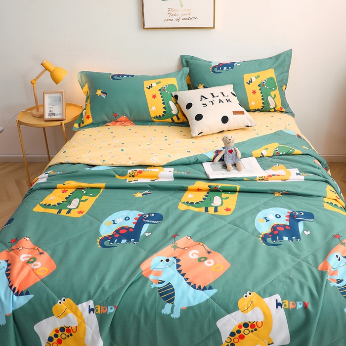 91家纺网 家纺一手货源 找家纺 贝兰仙奴 2025春夏新款全棉印花夏被夏凉被空调被 恐龙家族