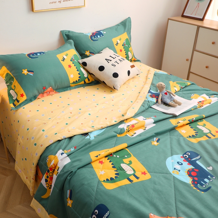 91家纺网 家纺一手货源 找家纺 贝兰仙奴 2025春夏新款全棉印花夏被夏凉被空调被 恐龙家族