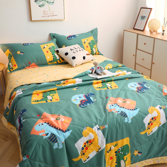 91家纺网 家纺一手货源 找家纺 贝兰仙奴 2025春夏新款全棉印花夏被夏凉被空调被 恐龙家族