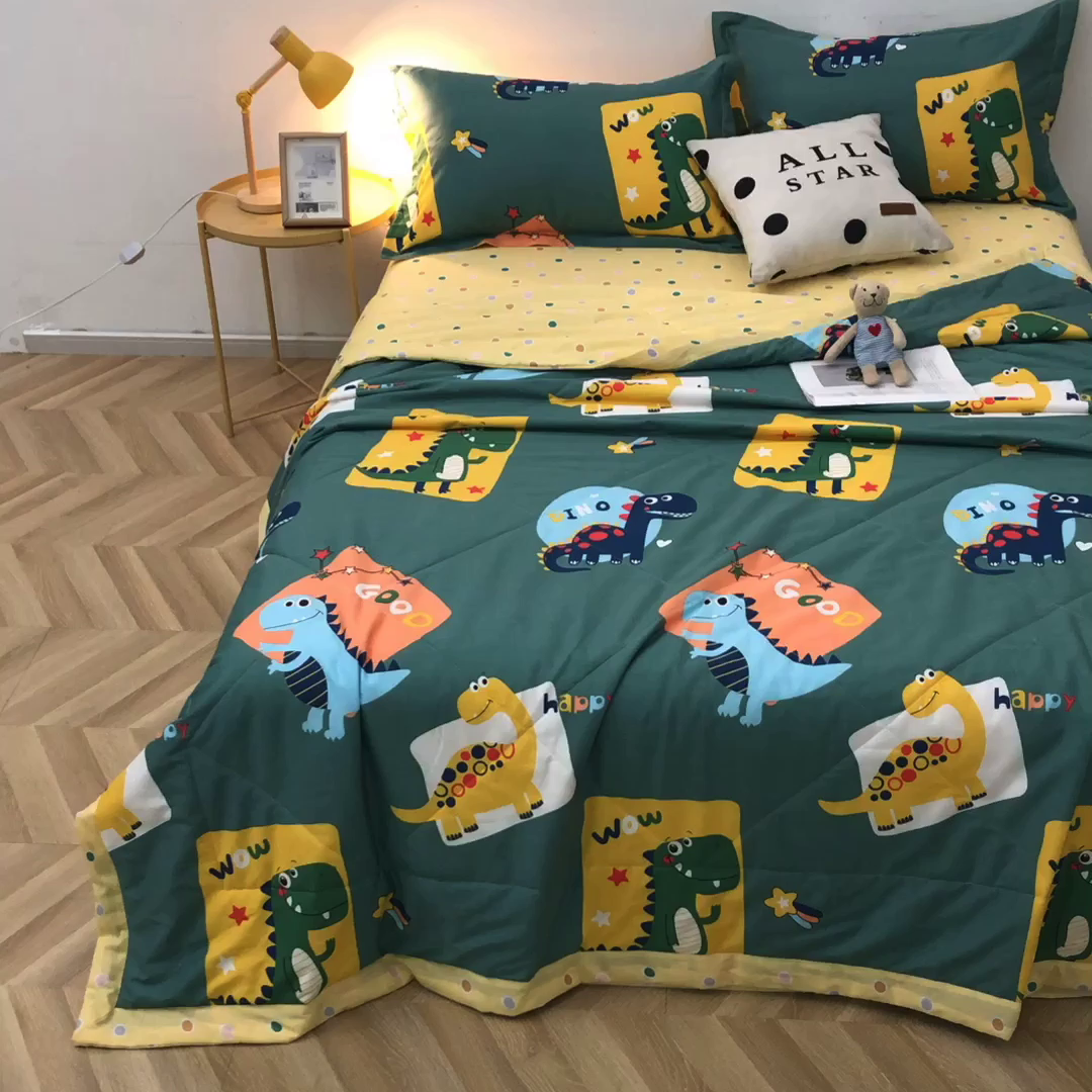 91家纺网 家纺一手货源 找家纺 贝兰仙奴 2025春夏新款全棉印花夏被夏凉被空调被 恐龙家族