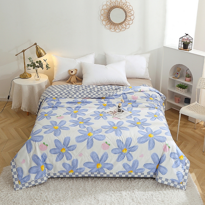 91家纺网 家纺一手货源 找家纺 贝兰仙奴 2025春夏新款全棉印花夏被夏凉被空调被 蓝恋花