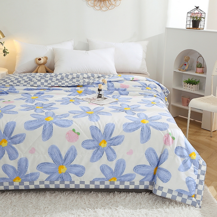 91家纺网 家纺一手货源 找家纺 贝兰仙奴 2025春夏新款全棉印花夏被夏凉被空调被 蓝恋花