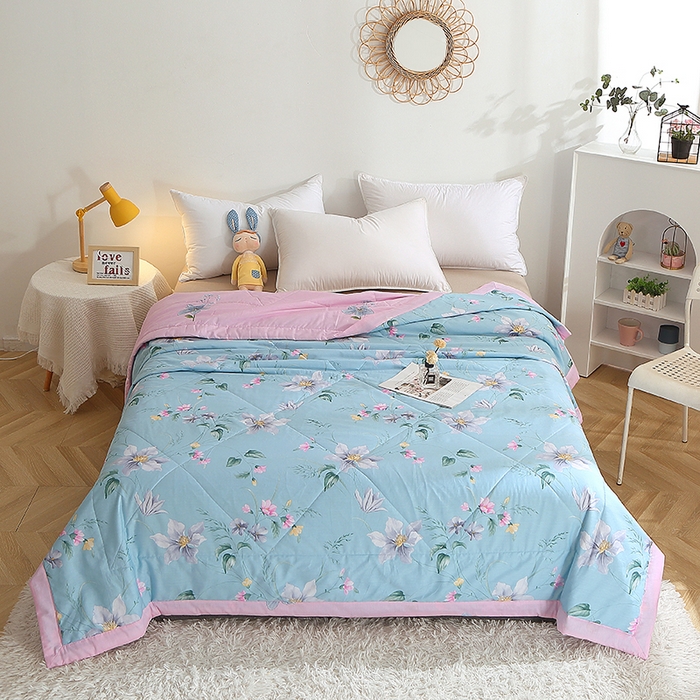 91家纺网 家纺一手货源 找家纺 贝兰仙奴 2025春夏新款全棉印花夏被夏凉被空调被 莫里蓝