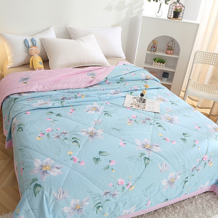 91家纺网 家纺一手货源 找家纺 贝兰仙奴 2025春夏新款全棉印花夏被夏凉被空调被 莫里蓝