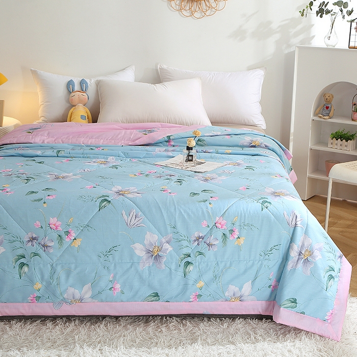 91家纺网 家纺一手货源 找家纺 贝兰仙奴 2025春夏新款全棉印花夏被夏凉被空调被 莫里蓝