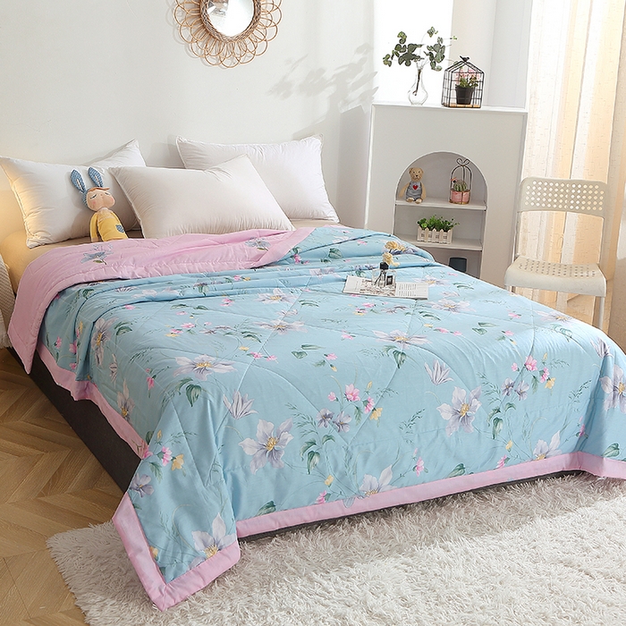 91家纺网 家纺一手货源 找家纺 贝兰仙奴 2025春夏新款全棉印花夏被夏凉被空调被 莫里蓝