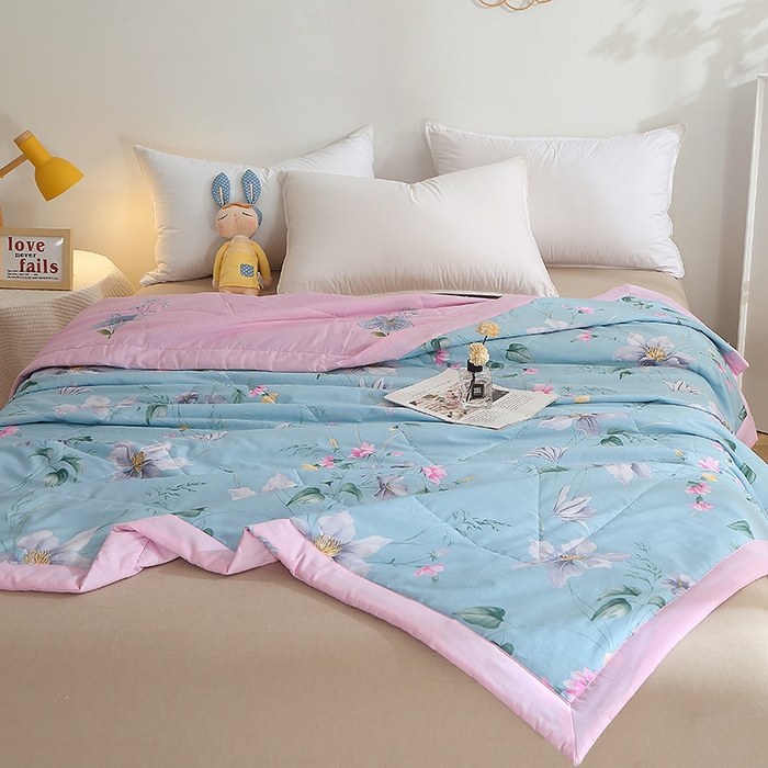 91家纺网 家纺一手货源 找家纺 贝兰仙奴 2025春夏新款全棉印花夏被夏凉被空调被 莫里蓝