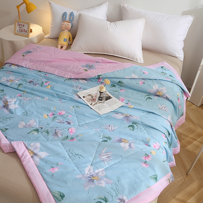 91家纺网 家纺一手货源 找家纺 贝兰仙奴 2025春夏新款全棉印花夏被夏凉被空调被 莫里蓝