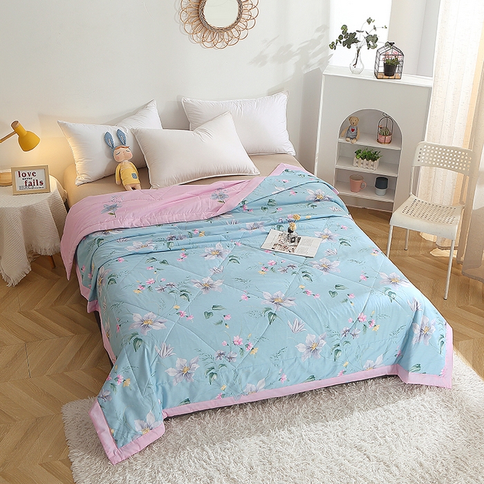 91家纺网 家纺一手货源 找家纺 贝兰仙奴 2025春夏新款全棉印花夏被夏凉被空调被 莫里蓝