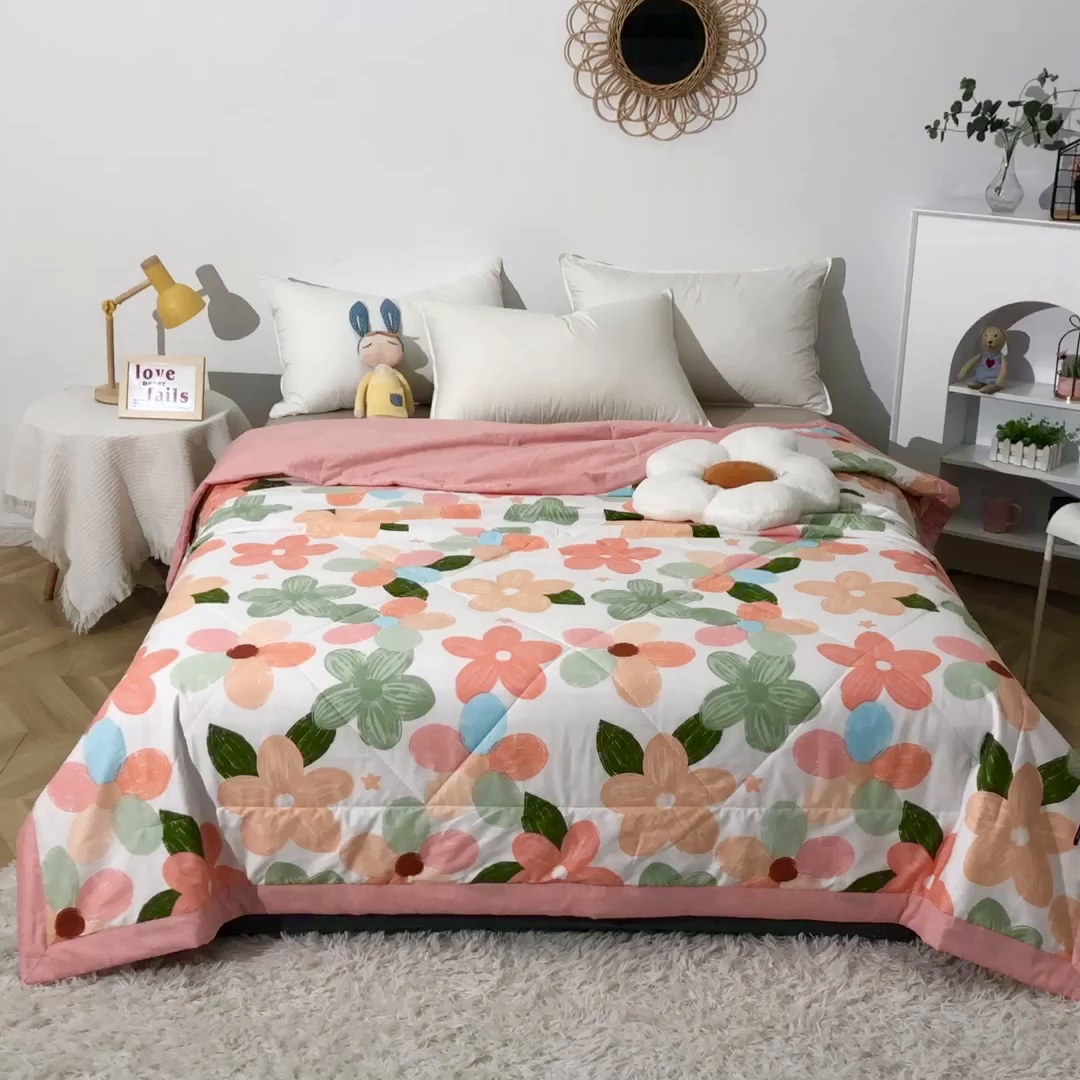 91家纺网 家纺一手货源 找家纺 贝兰仙奴 2025春夏新款全棉印花夏被夏凉被空调被 七色花