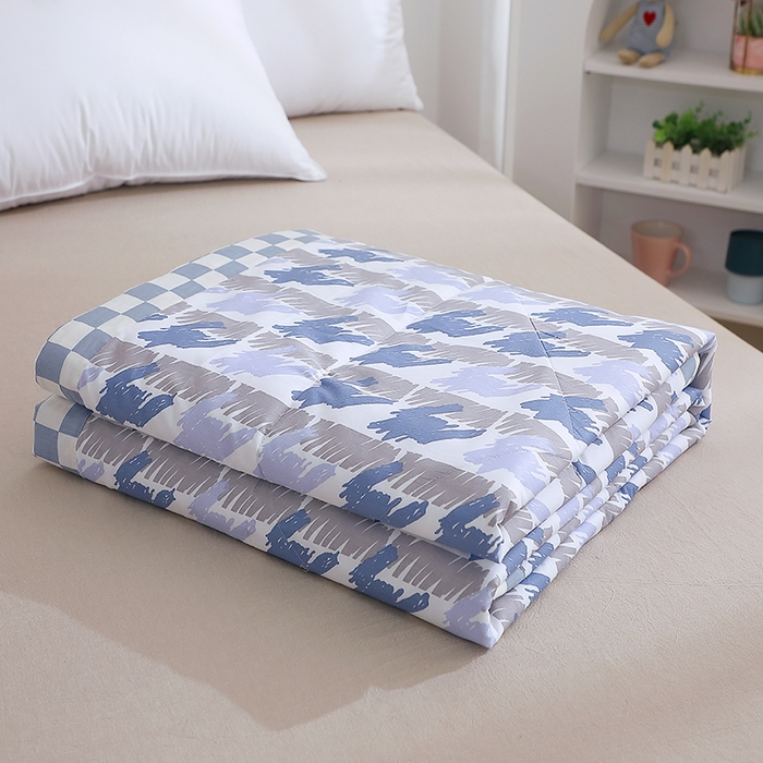 贝兰仙奴 2025春夏新款全棉印花夏被夏凉被空调被 千鸟格蓝