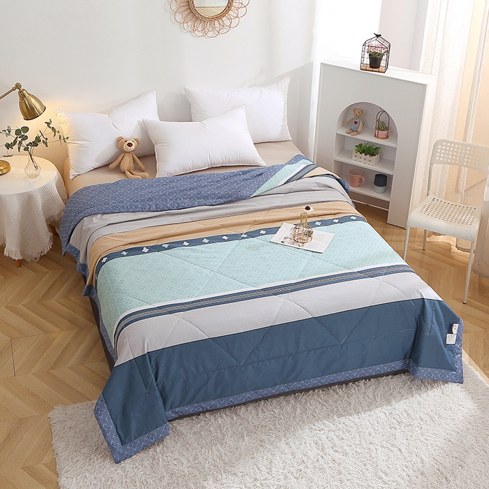 91家纺网 家纺一手货源 找家纺 贝兰仙奴 2025春夏新款全棉印花夏被夏凉被空调被 绅度湖绿