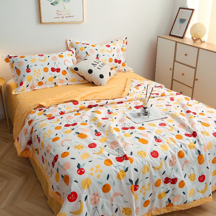 91家纺网 家纺一手货源 找家纺 贝兰仙奴 2025春夏新款全棉印花夏被夏凉被空调被 水果派对