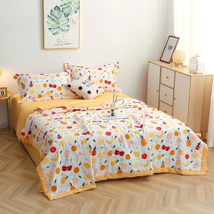 91家纺网 家纺一手货源 找家纺 贝兰仙奴 2025春夏新款全棉印花夏被夏凉被空调被 水果派对