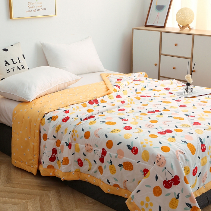 91家纺网 家纺一手货源 找家纺 贝兰仙奴 2025春夏新款全棉印花夏被夏凉被空调被 水果派对