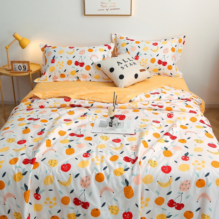 91家纺网 家纺一手货源 找家纺 贝兰仙奴 2025春夏新款全棉印花夏被夏凉被空调被 水果派对