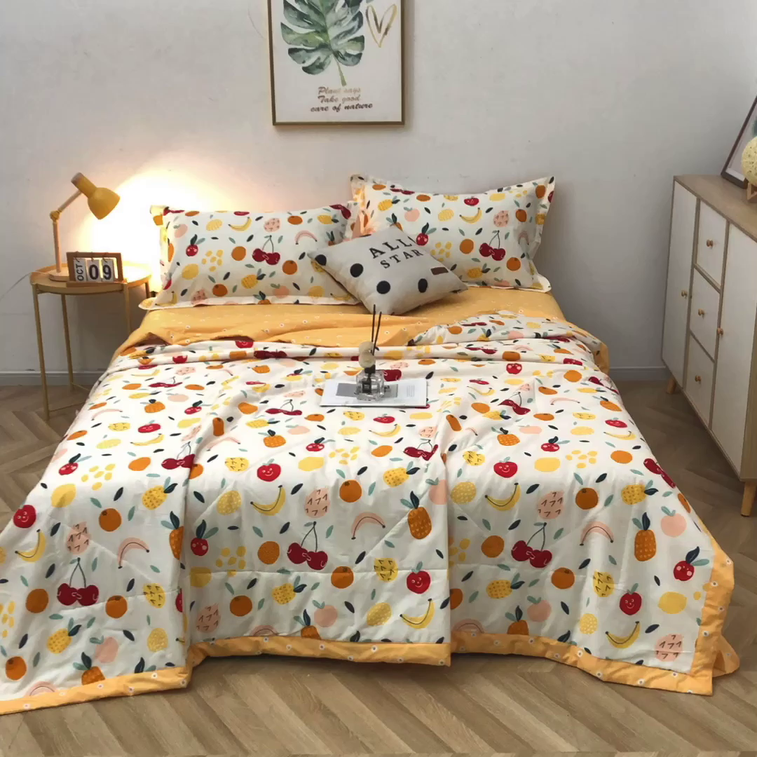91家纺网 家纺一手货源 找家纺 贝兰仙奴 2025春夏新款全棉印花夏被夏凉被空调被 水果派对