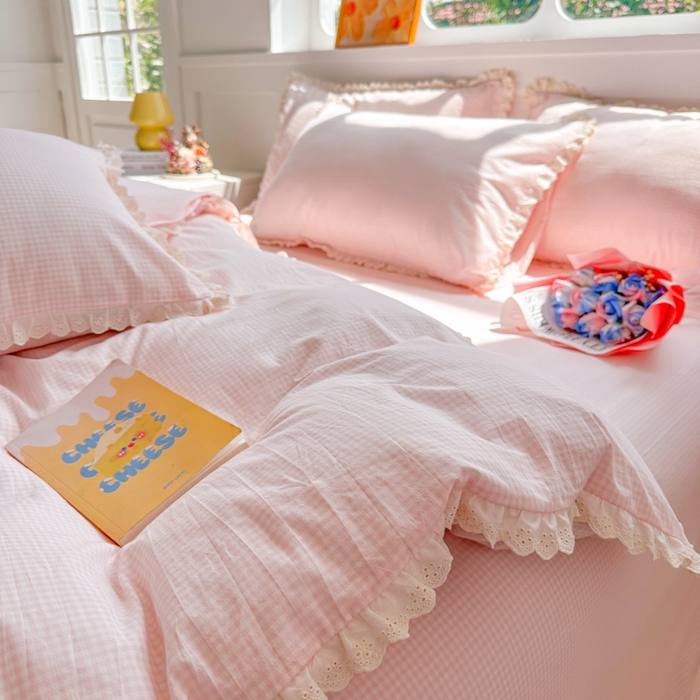 91家纺网 家纺一手货源 找家纺 千朵 2025新款全棉水洗棉四件套-星月 星月粉