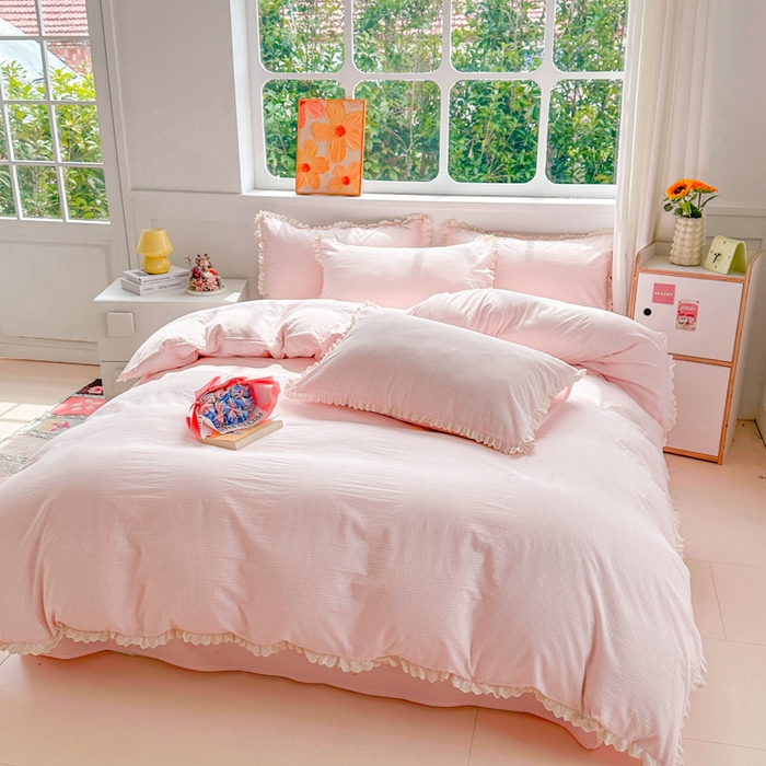 91家纺网 家纺一手货源 找家纺 千朵 2025新款全棉水洗棉四件套-星月 星月粉