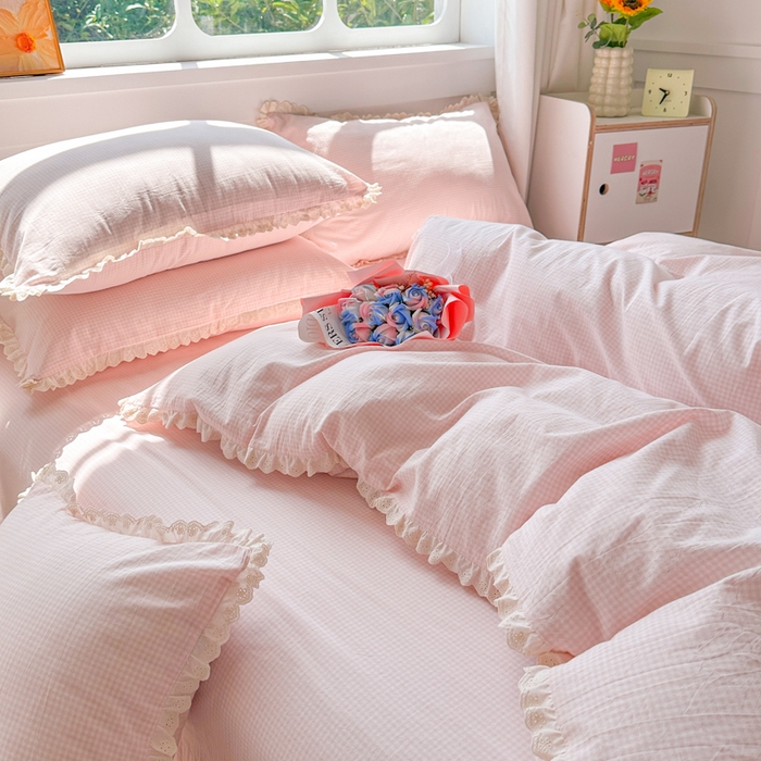 91家纺网 家纺一手货源 找家纺 千朵 2025新款全棉水洗棉四件套-星月 星月粉