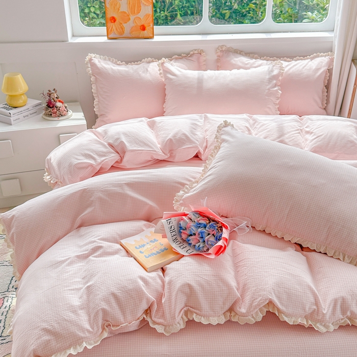 91家纺网 家纺一手货源 找家纺 千朵 2025新款全棉水洗棉四件套-星月 星月粉