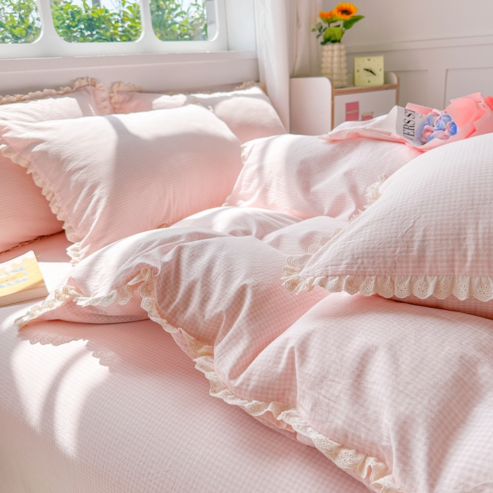 91家纺网 家纺一手货源 找家纺 千朵 2025新款全棉水洗棉四件套-星月 星月粉