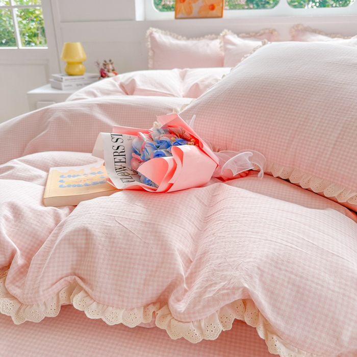 91家纺网 家纺一手货源 找家纺 千朵 2025新款全棉水洗棉四件套-星月 星月粉