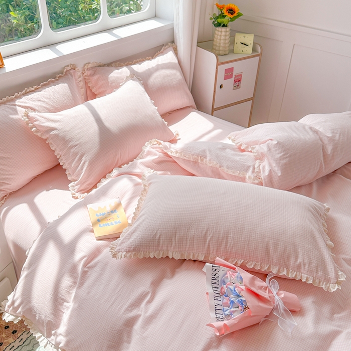 91家纺网 家纺一手货源 找家纺 千朵 2025新款全棉水洗棉四件套-星月 星月粉