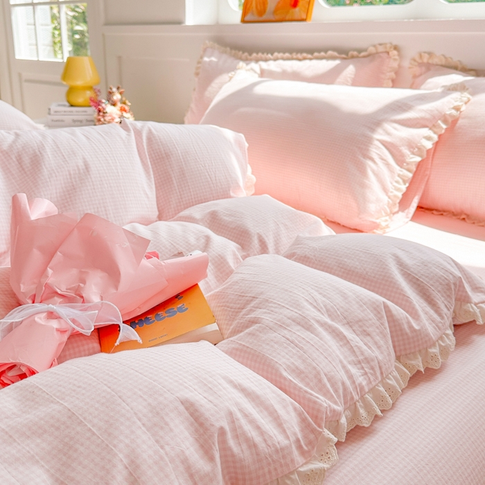 91家纺网 家纺一手货源 找家纺 千朵 2025新款全棉水洗棉四件套-星月 星月粉