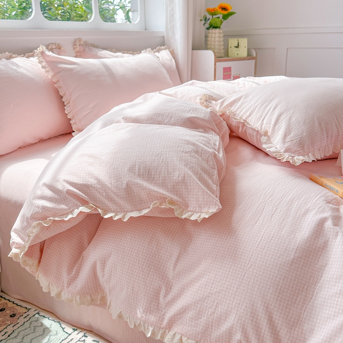 91家纺网 家纺一手货源 找家纺 千朵 2025新款全棉水洗棉四件套-星月 星月粉