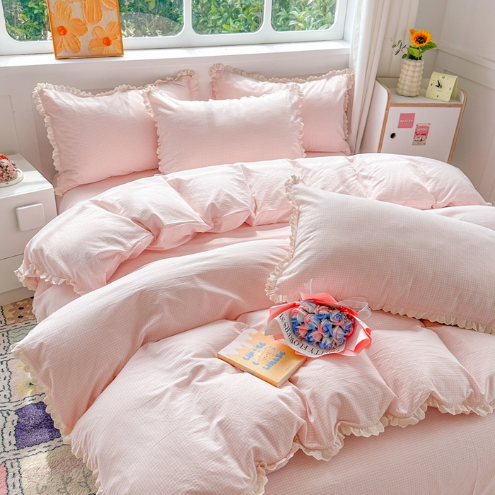 91家纺网 家纺一手货源 找家纺 千朵 2025新款全棉水洗棉四件套-星月 星月粉