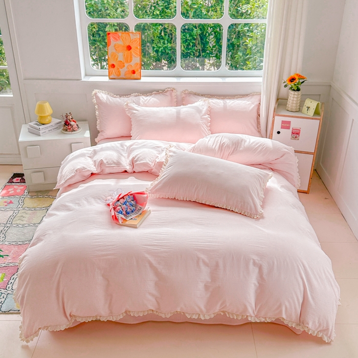 91家纺网 家纺一手货源 找家纺 千朵 2025新款全棉水洗棉四件套-星月 星月粉