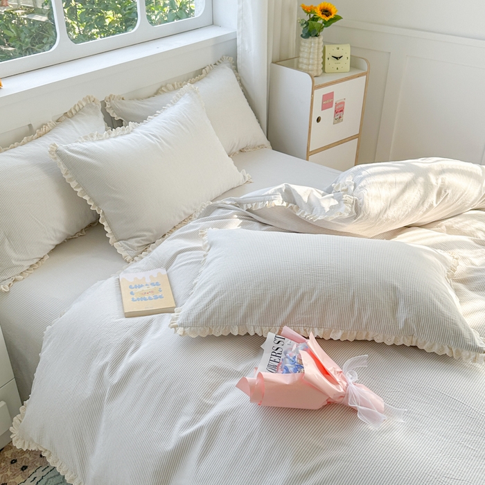 91家纺网 家纺一手货源 找家纺 千朵 2025新款全棉水洗棉四件套-星月 星月灰