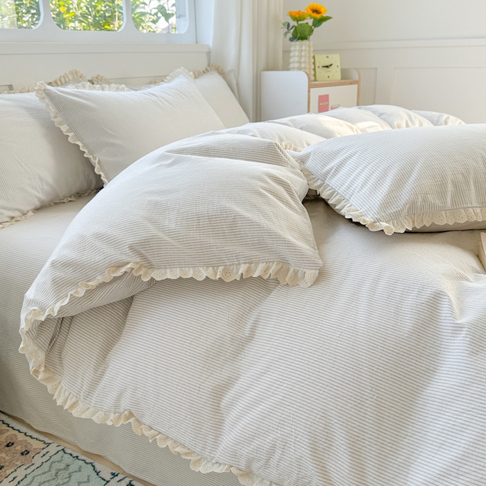 91家纺网 家纺一手货源 找家纺 千朵 2025新款全棉水洗棉四件套-星月 星月灰