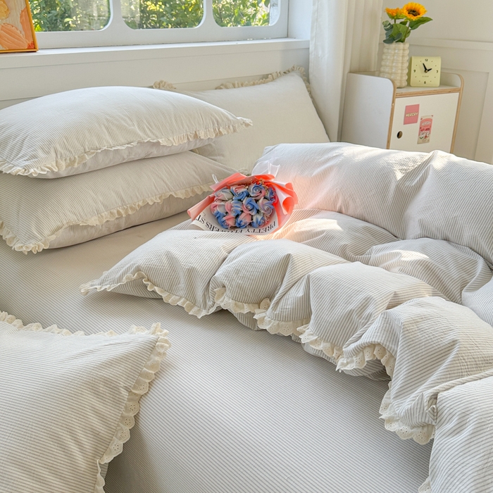 91家纺网 家纺一手货源 找家纺 千朵 2025新款全棉水洗棉四件套-星月 星月灰