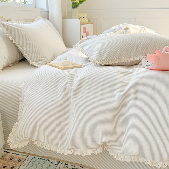 91家纺网 家纺一手货源 找家纺 千朵 2025新款全棉水洗棉四件套-星月 星月灰