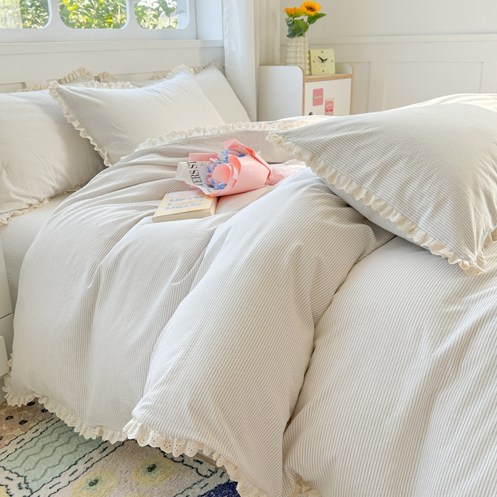 91家纺网 家纺一手货源 找家纺 千朵 2025新款全棉水洗棉四件套-星月 星月灰