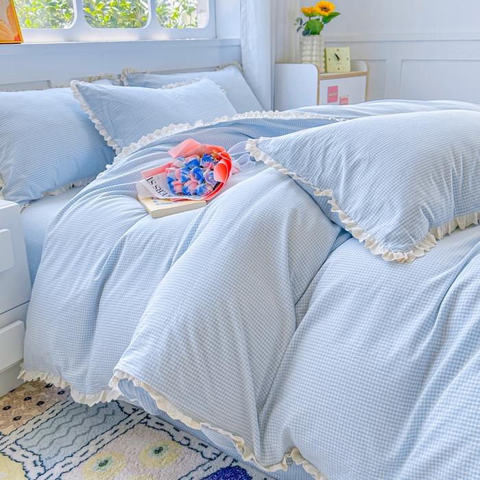 91家纺网 家纺一手货源 找家纺 千朵 2025新款全棉水洗棉四件套-星月 星月蓝