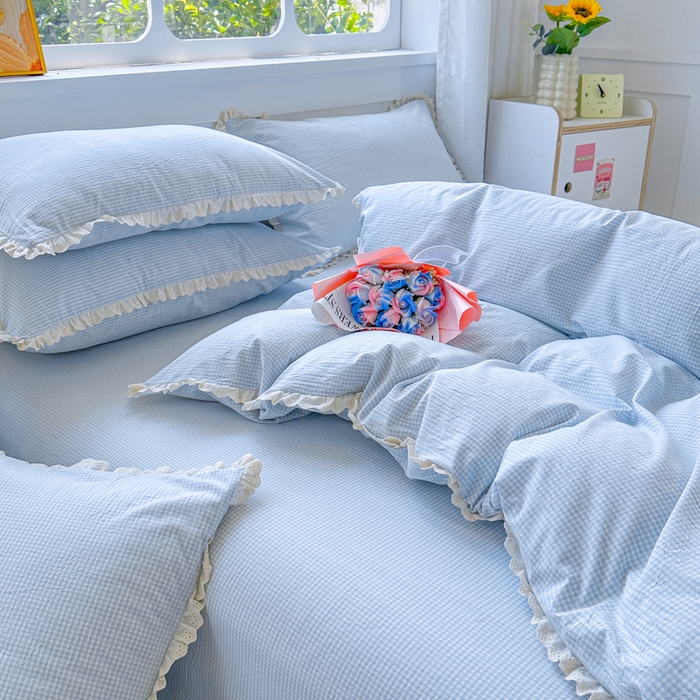 91家纺网 家纺一手货源 找家纺 千朵 2025新款全棉水洗棉四件套-星月 星月蓝