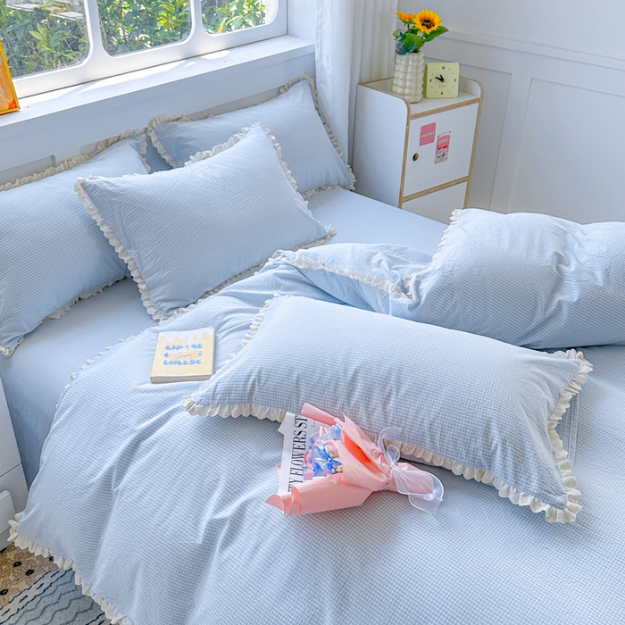 91家纺网 家纺一手货源 找家纺 千朵 2025新款全棉水洗棉四件套-星月 星月蓝