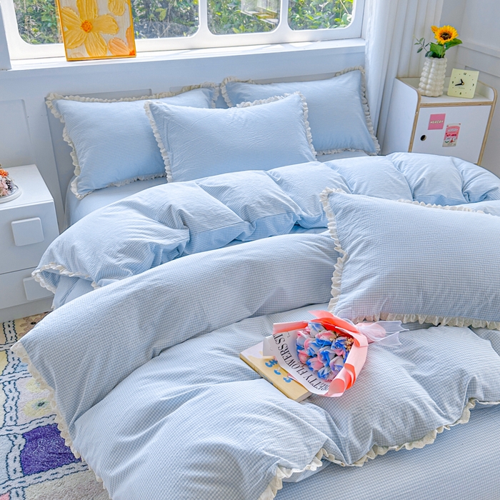 91家纺网 家纺一手货源 找家纺 千朵 2025新款全棉水洗棉四件套-星月 星月蓝